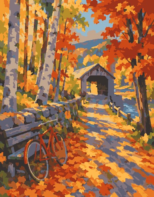 Covered Bridge in Autumn, painted preview