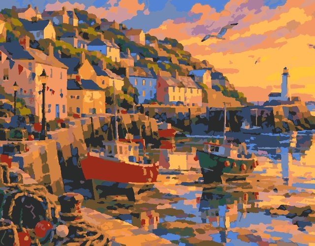 Fishing Harbour at Sunset, painted preview