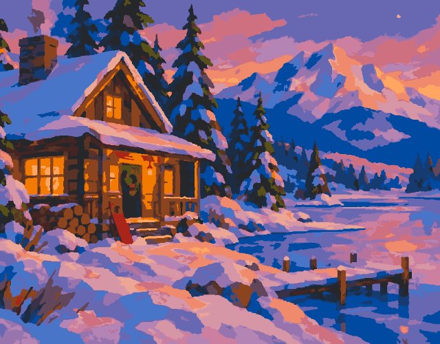Winter Cabin at Dusk, painted preview